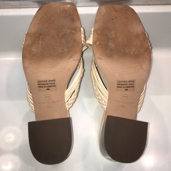 Ann Taylor Women’s Leather Cream Woven Braided Square Toe Chunky Block Heels - Picture 6 of 7